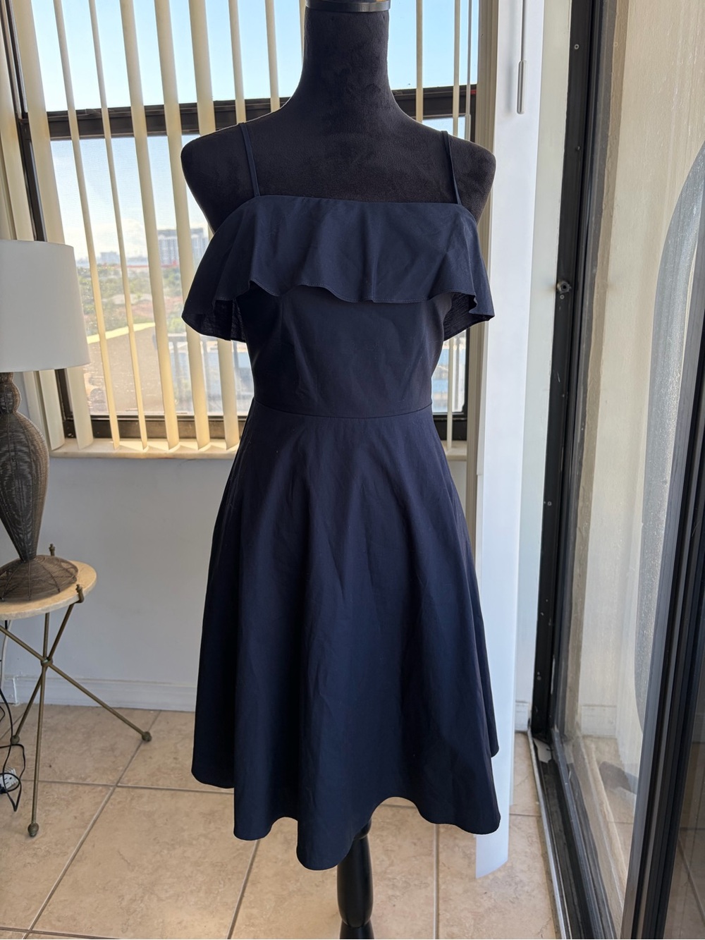 AMANDA UPRICHARD Navy Blue Ruffle Cami Fit Flare Mini Dress Size P Petite Small